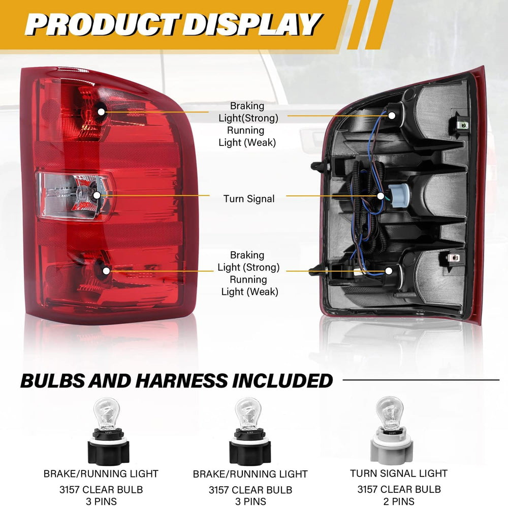 Tail Light Assembly Compatible with Chevy Silverado 07-13 1500 | 07-14 2500 H...