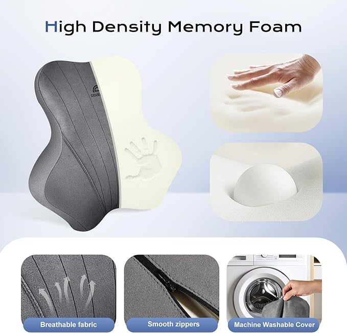 Coverado Car Lumbar Support Pillow and Car Neck Pillow Kit, Ergonomic Design