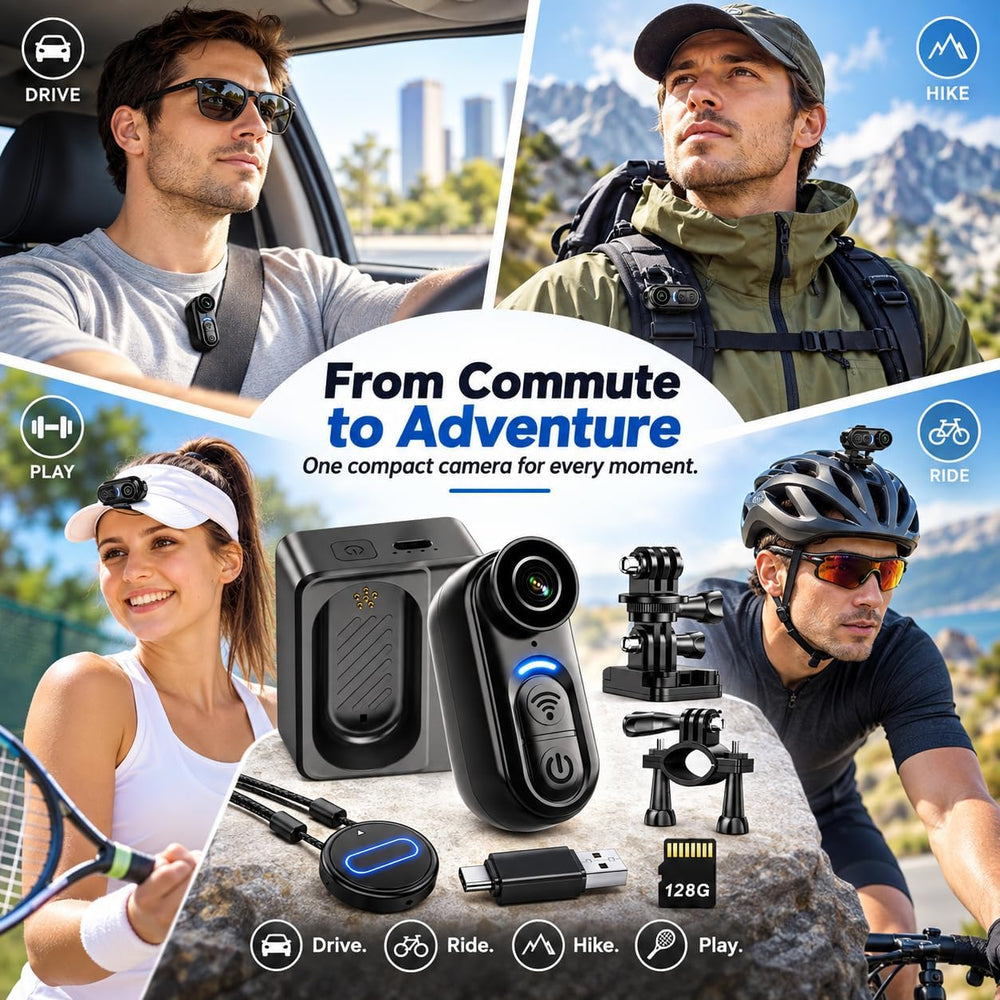 4K Mini Body Cameras Action POV Cam, 64GB Sports Camera with Audio Video Reco...