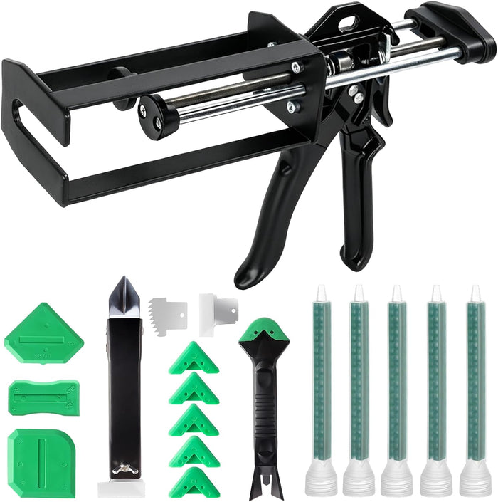 200ml Epoxy Gun Dual Cartridge, High Thrust Dual Component Cartridge Gun, 1:1 and 2:1 Mix Ratio Manual Adhesive Applicator for Panel Bonding, Structural, Fillers, Plastic Repair, Black