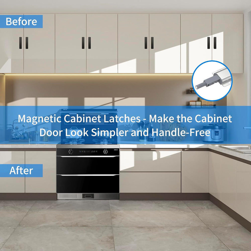 15 Pack Push Open Door Latch - Heavy Duty Aluminum Magnetic Cabinet Latch, To...