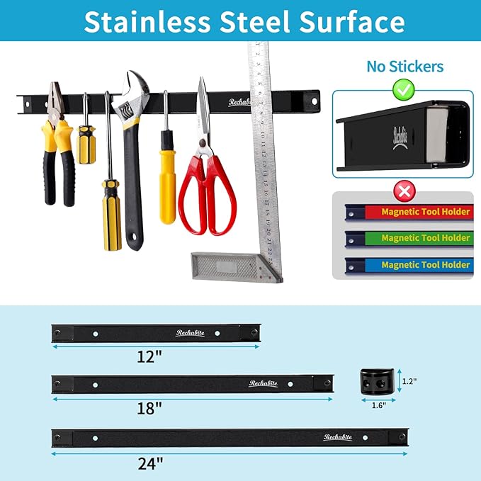 12" 18" 24" Magnetic Tool Holder Strip, Metal Tool Organizer Rack