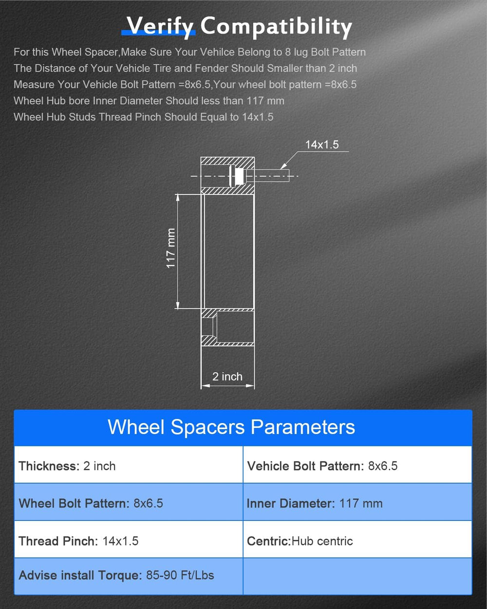 ECCPP 8x6.5 to 8x6.5 hubcentric Wheel Spacers 2 inch 8 lug Fit for Chevrolet ...