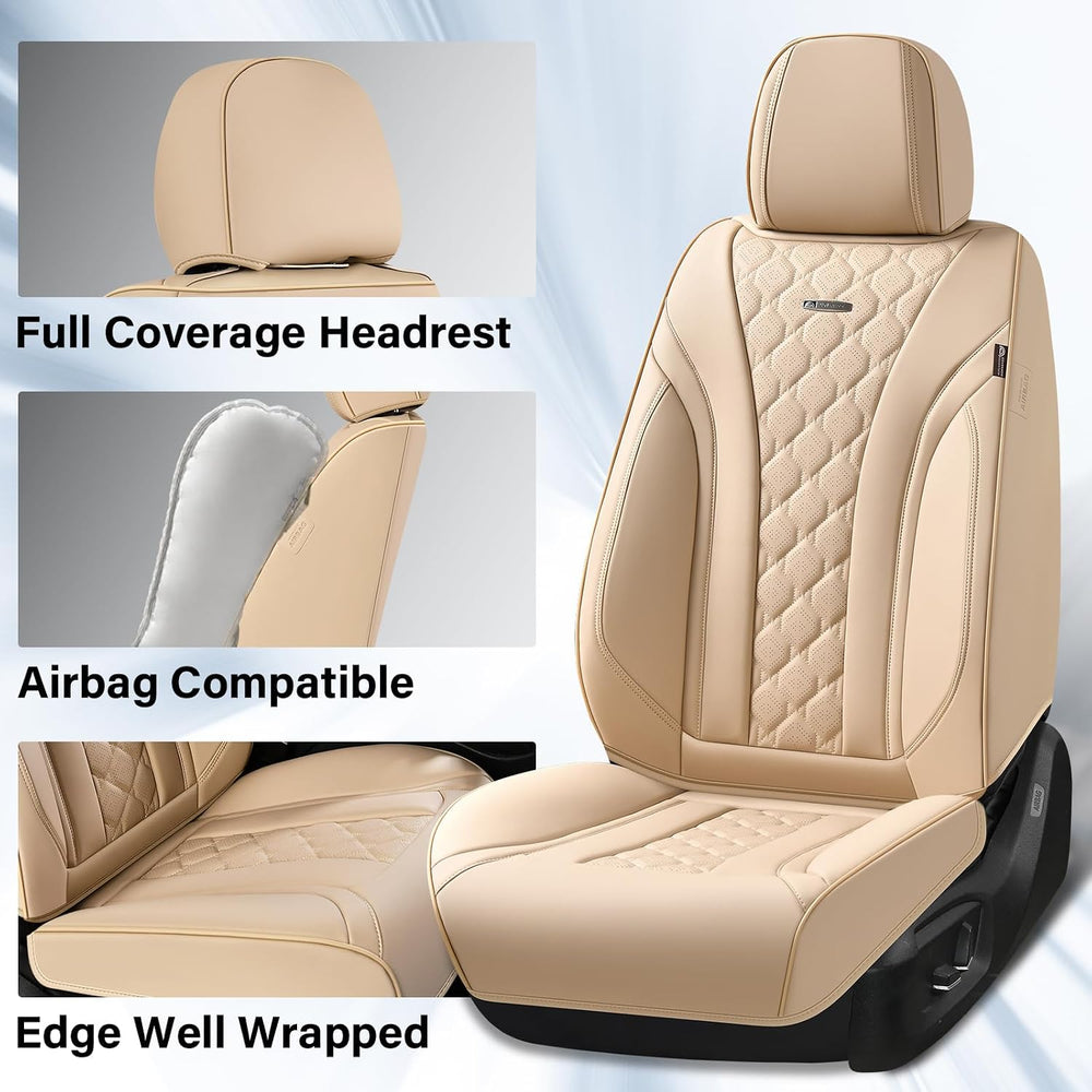 Coverado Car Seat Covers Front Seats, Beige Seat Covers, Breathable Perforate...