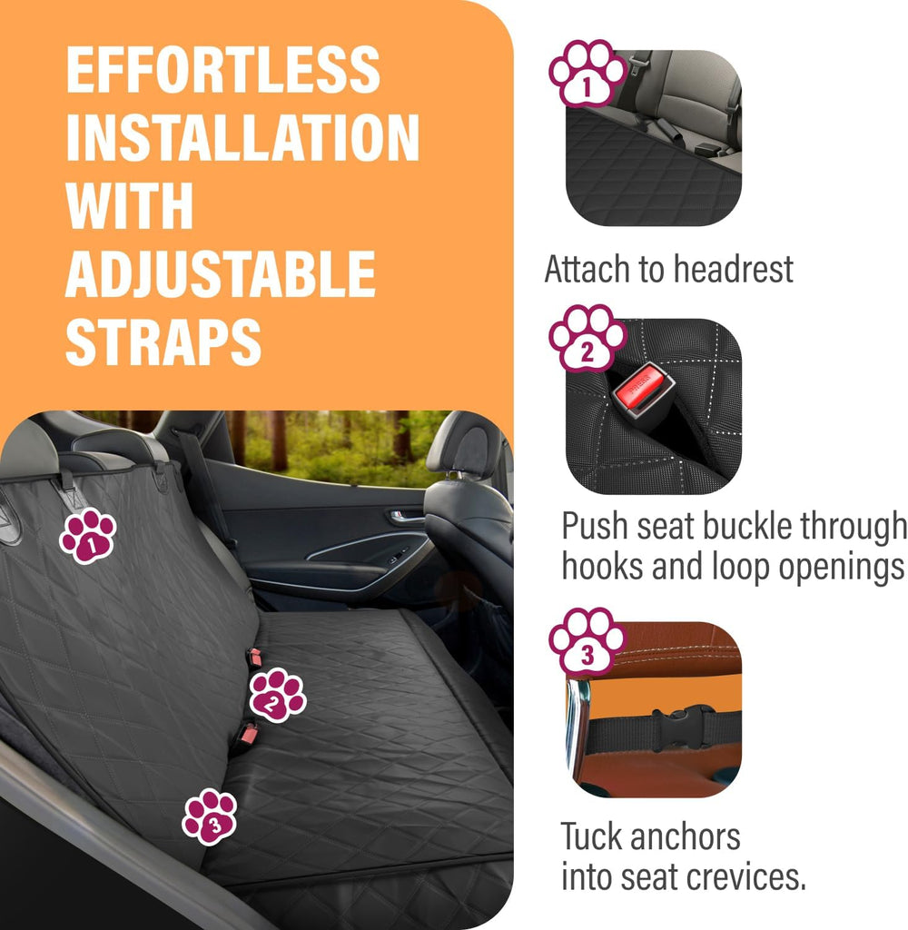 Active Pets Black Standard Dog Car Hammock Back Seat Cover, Waterproof Backse...