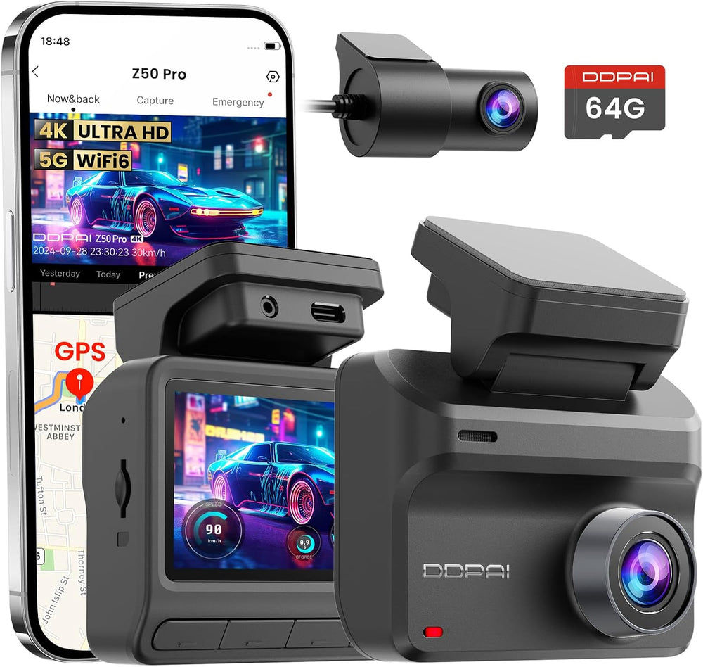 DDPAI Z50 Pro 4K+1080P Dual Dash Cam with 64GB Card, WiFi 6