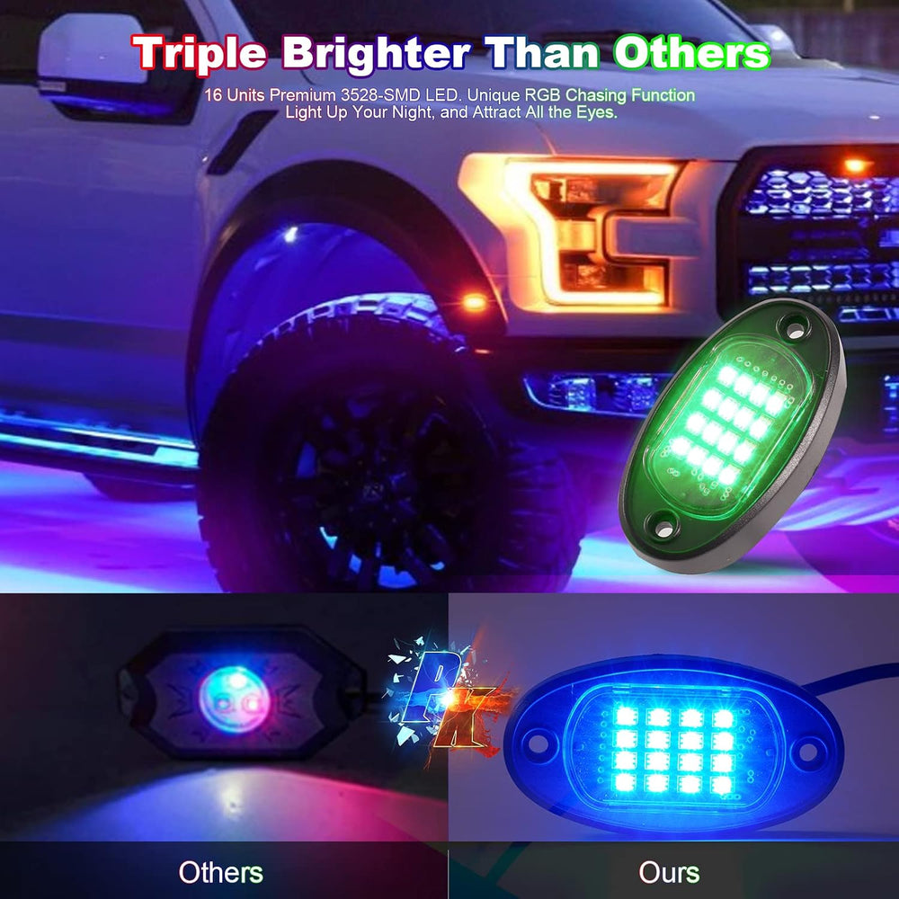 RGB LED Rock Lights Kit, 8 Pods Rock Light for Jeeps Truck Golf Cart ATV UTV ...