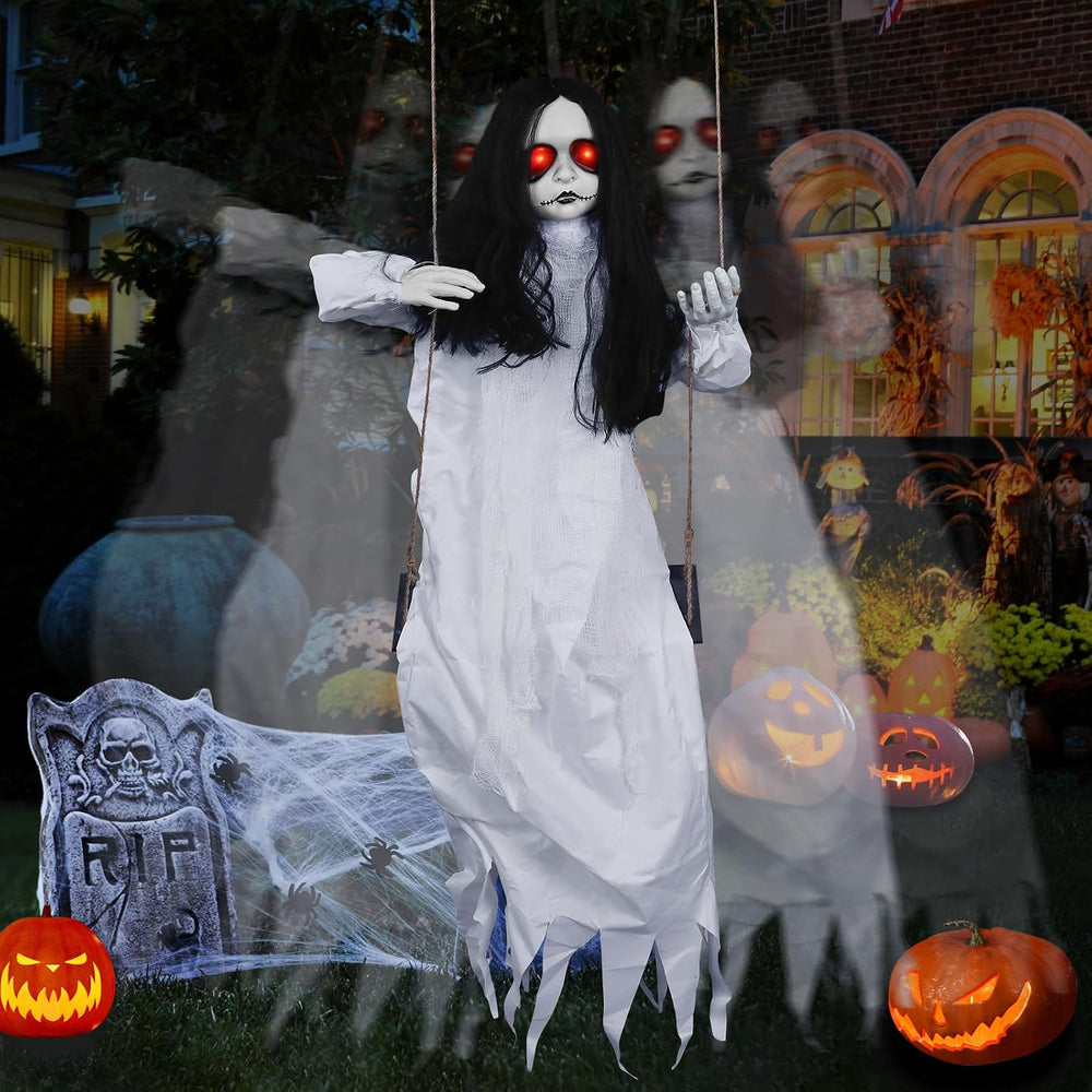 Scary Halloween Decorations Outdoor, 47" Hanging Swinging Girl Creepy Doll
