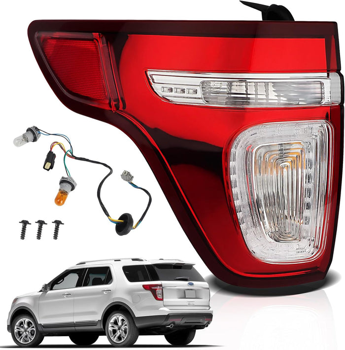 Tail Lights Compatible with 2011 2012 2013 2014 2015 Ford Explorer Rear Brake Lamp Assembly With Wire Harness and Bulbs Replace BB5Z13405C BB5Z13405D (2011-2015 Ford Explorer, Left Driver Side)