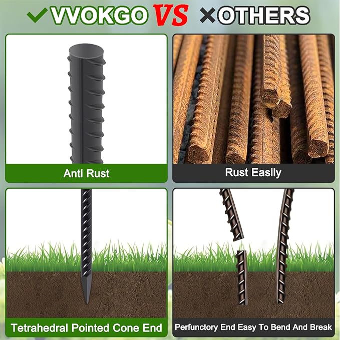 VVOKGO Rebar Stakes 48 Inch 8-Pack Concrete Form Stakes Heavy Duty Straight