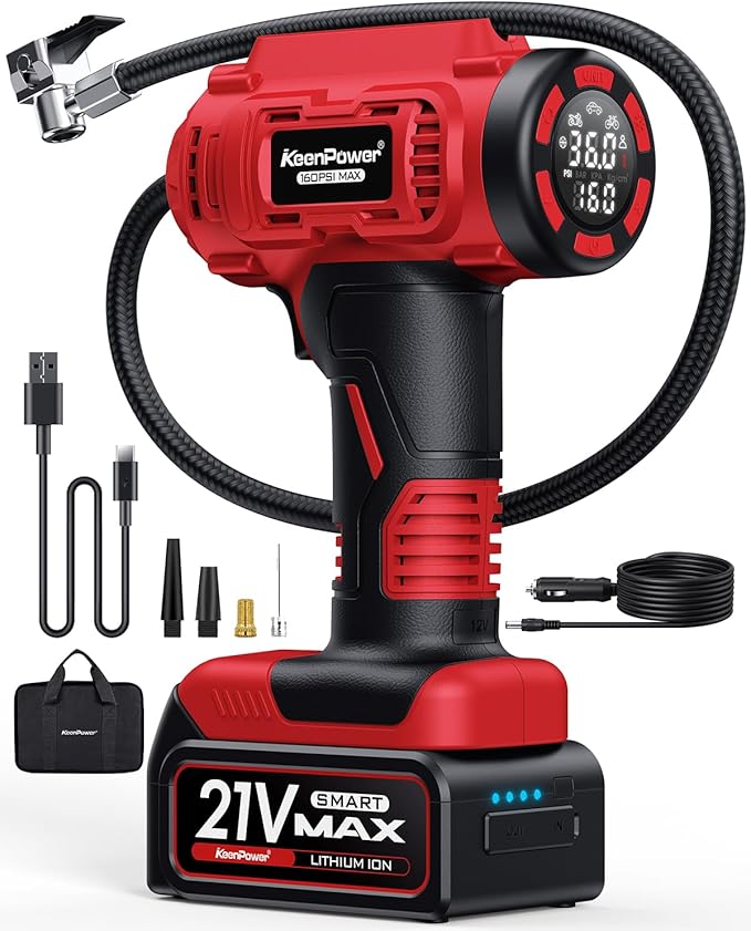 Cordless Tire Inflator Portable Air Compressor, 160PSI Car Tire Air Pump