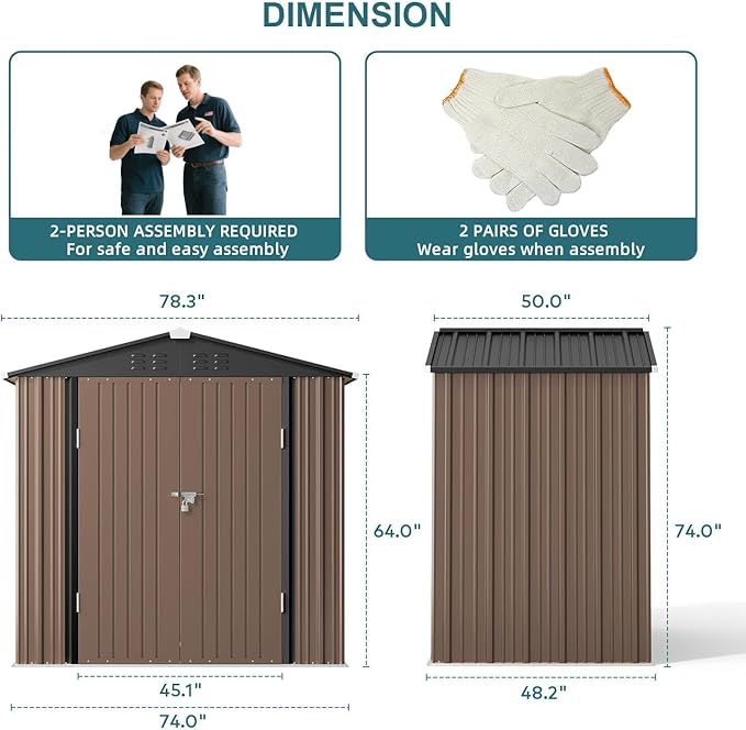 Gizoon Outdoor Storage Shed 6 x 4 FT, Galvanized Metal Garden Shed