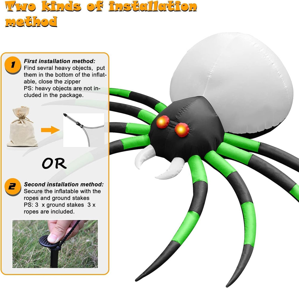 8 FT Halloween Inflatables Spider Outdoor Decorations for Yard, Giant Blow up...