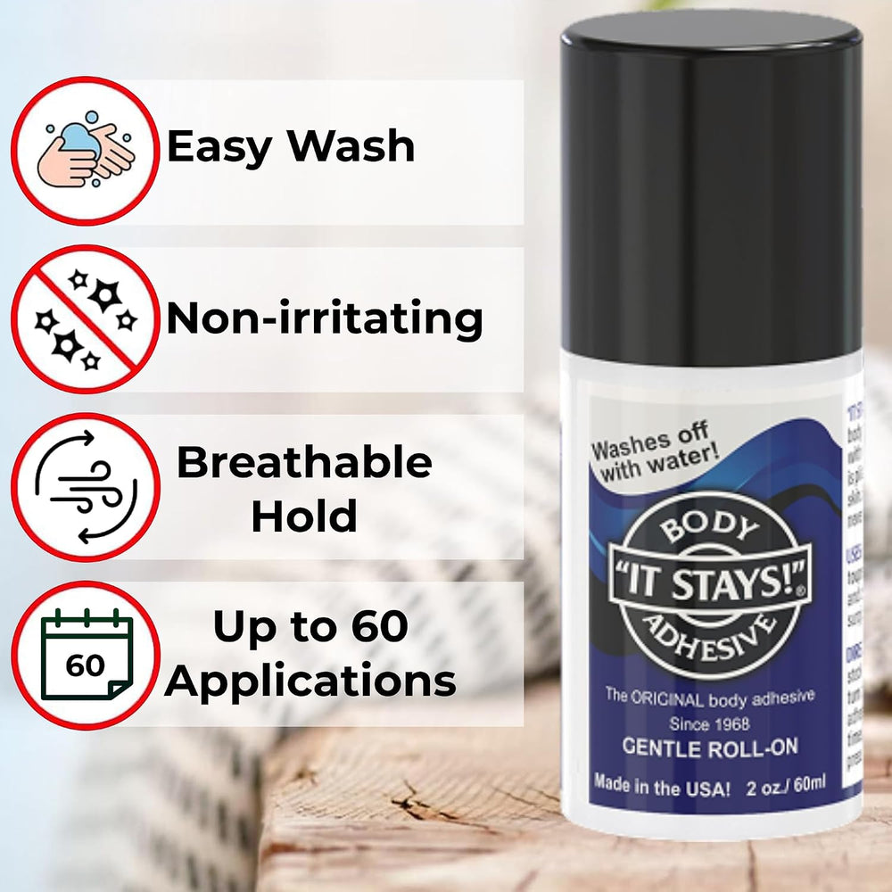 ABSOLUTE SUPPORT It Stays! Roll-On Body Fixative Glue 2 oz Adhesive - Made in...