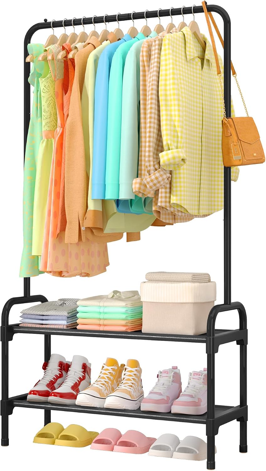 Sakugi Clothes Rack 2-Tier Shoe Organizer, Metal, 29.3x12.5x59.6, Black