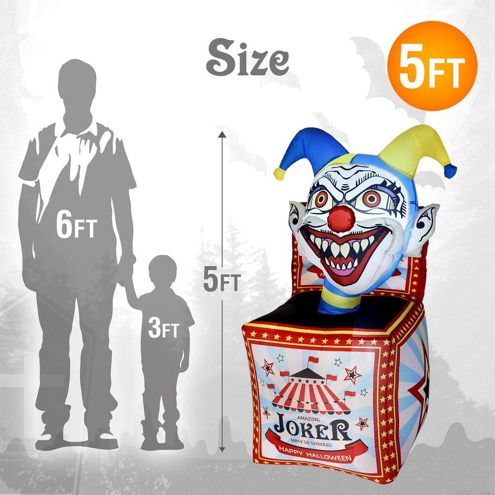 WBHome 5 Ft Halloween Inflatable Circus Clown Box Outdoor Decorations, Blow U...