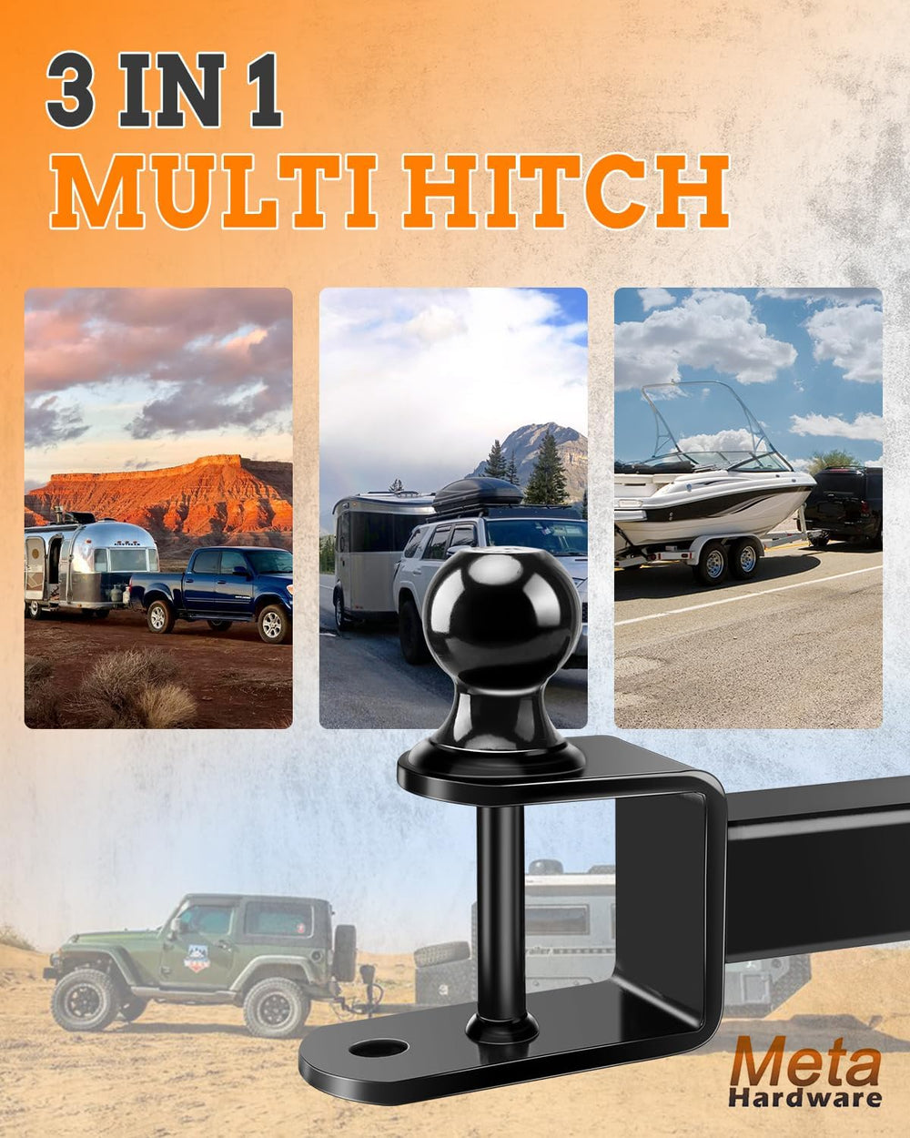 3-in-1 ATV Hitch Ball Mount Fits 2" Receiver 3500lbs GTW