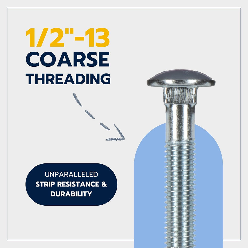 1/2" x 7" (25 Pack) Zinc Carriage Bolt Kit, Grade 307A by Makers Bolt