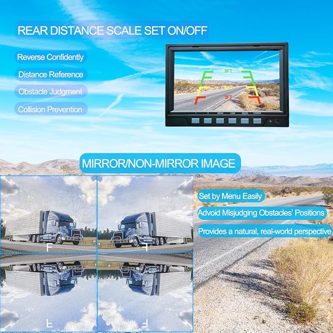 AHD 1080P 7" Reverse Rear View Backup Dual Twin Lens Camera System, Poin...
