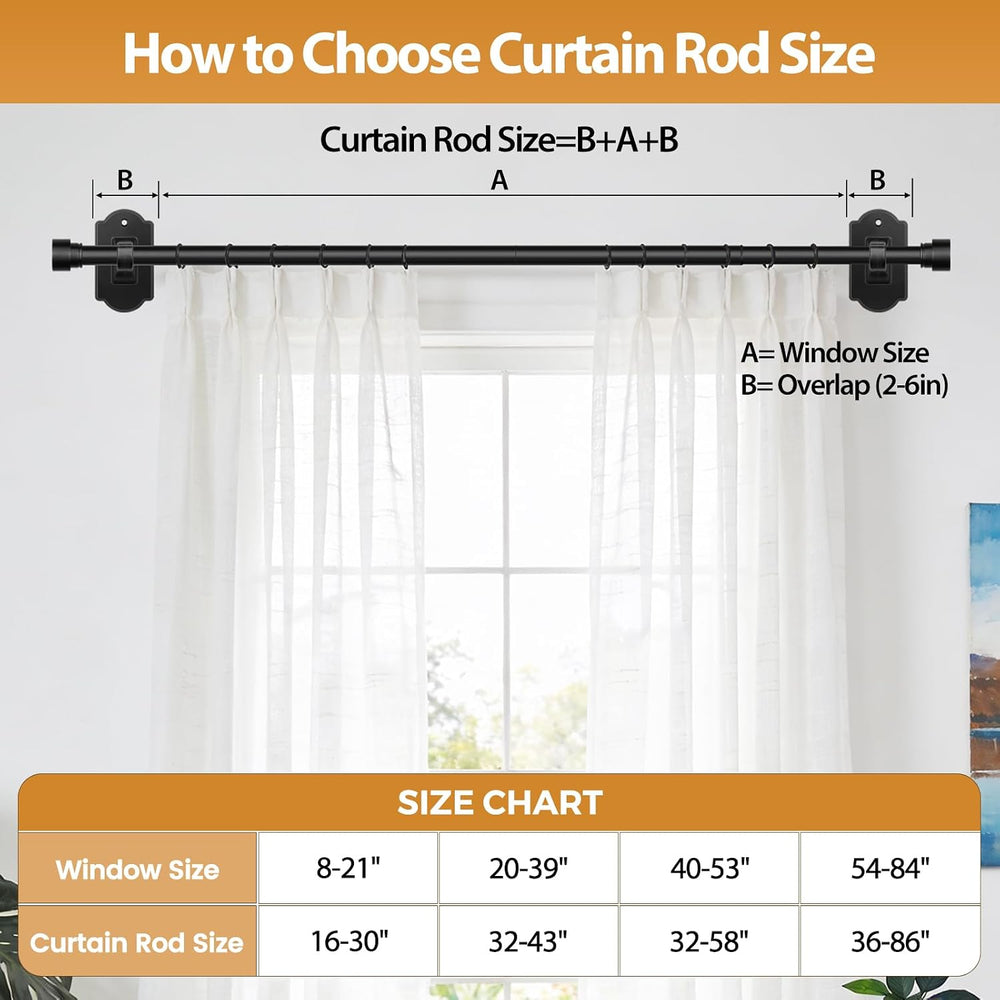 TONIAL Curtain Rods No Drilling for Windows 2 Pack, Black, 32 to 86 Inch