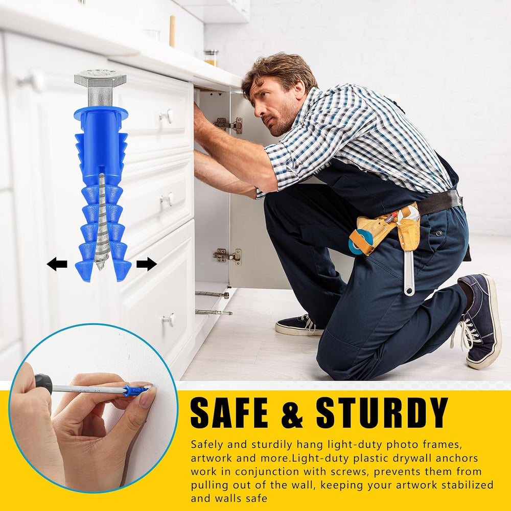 1000 Pcs #8-10-12 x 1-1/4 Inch Ribbed Lightweight Plastic Anchors (Blue)