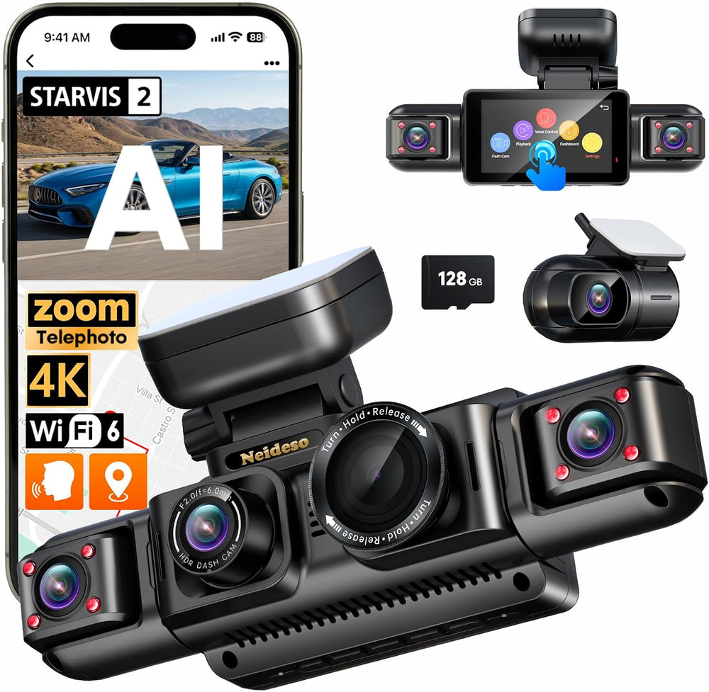 Neideso 5 Channel Telephoto 4K Dash Cam for Zoom Details, 360° View, N800