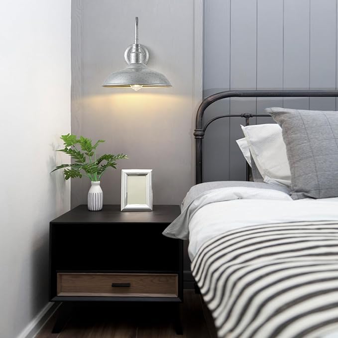 10'' Dome Outdoor Gooseneck Barn Light, Galvanized Steel Exterior Wal...