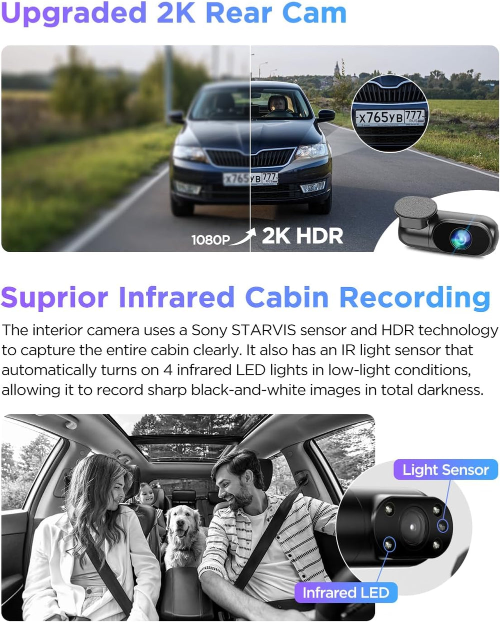 VIOFO A229 Pro 4K 3CH Dash Cam HDR for Front & Rear & Inside with STA...