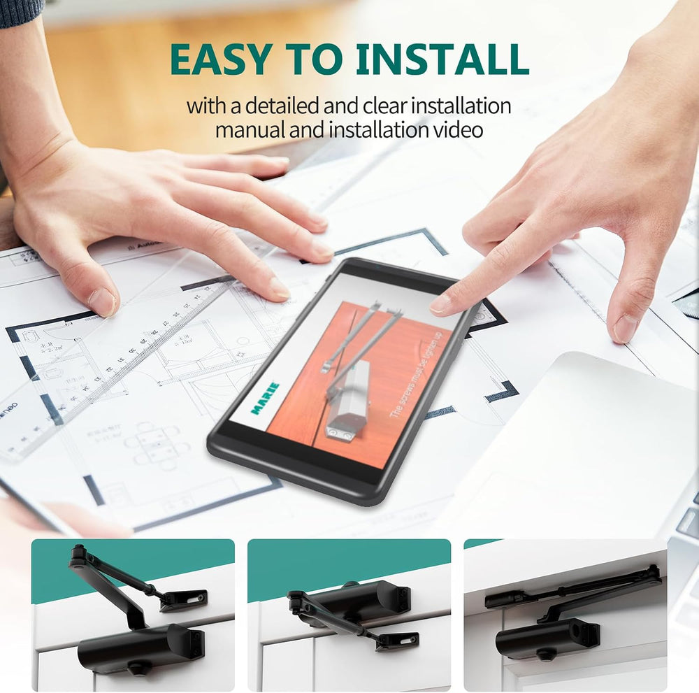 Marie Door Closer for Residential and Commercial Doors,Size 3 Adjustable Auto...