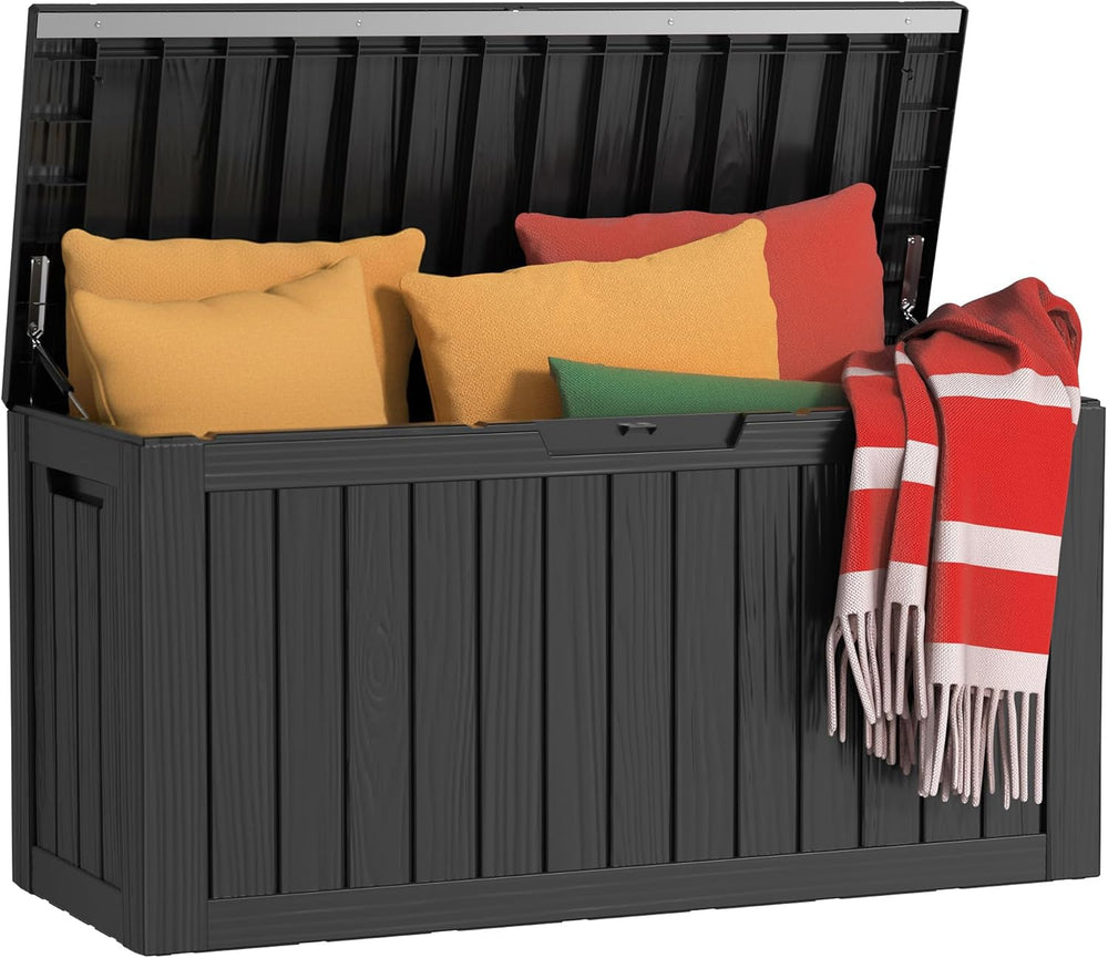 EasyUp 90 Gallon Outdoor Storage Box Waterproof, UV Resistant Resin Deck Box ...