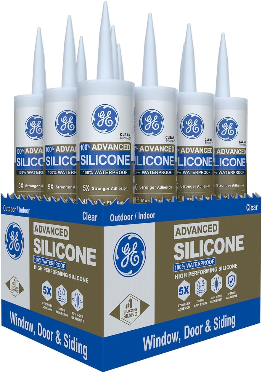 GE Advanced Silicone Caulk for Window & Door, Clear, 10 fl oz Cartridge, ...