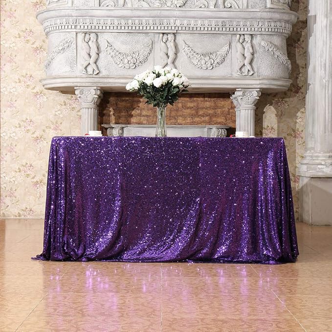 SquarePie Sequin Tablecloth 60 x 120 Inch Purple Sparkly Table Cloth for Hall...