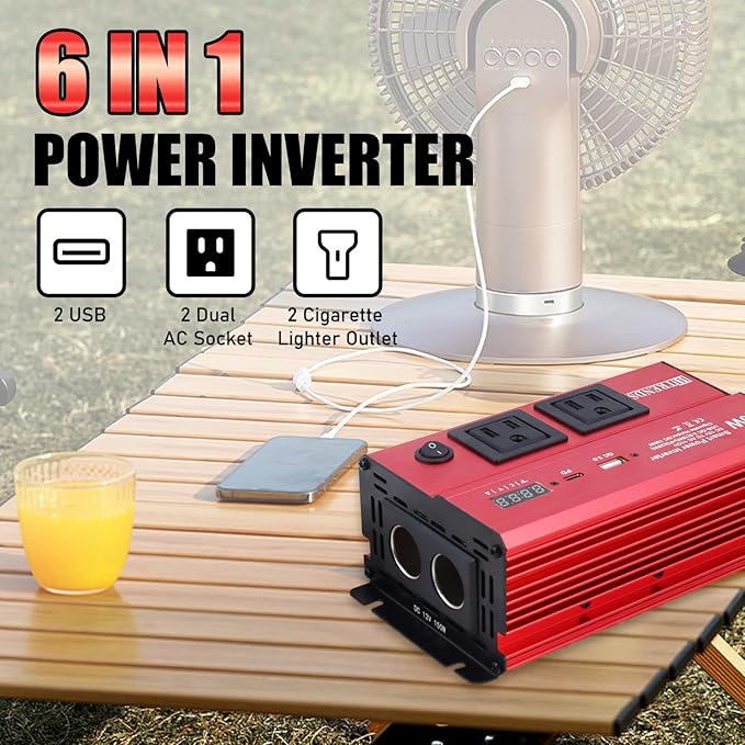 HITRENDS 600W Car Inverter, 12V DC to 110V AC,
