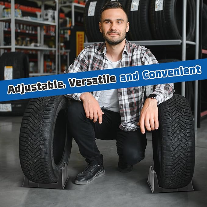 2 Pcs Car Tire Display Stand Wheel Display Rack Adjustable Width Rim Storage