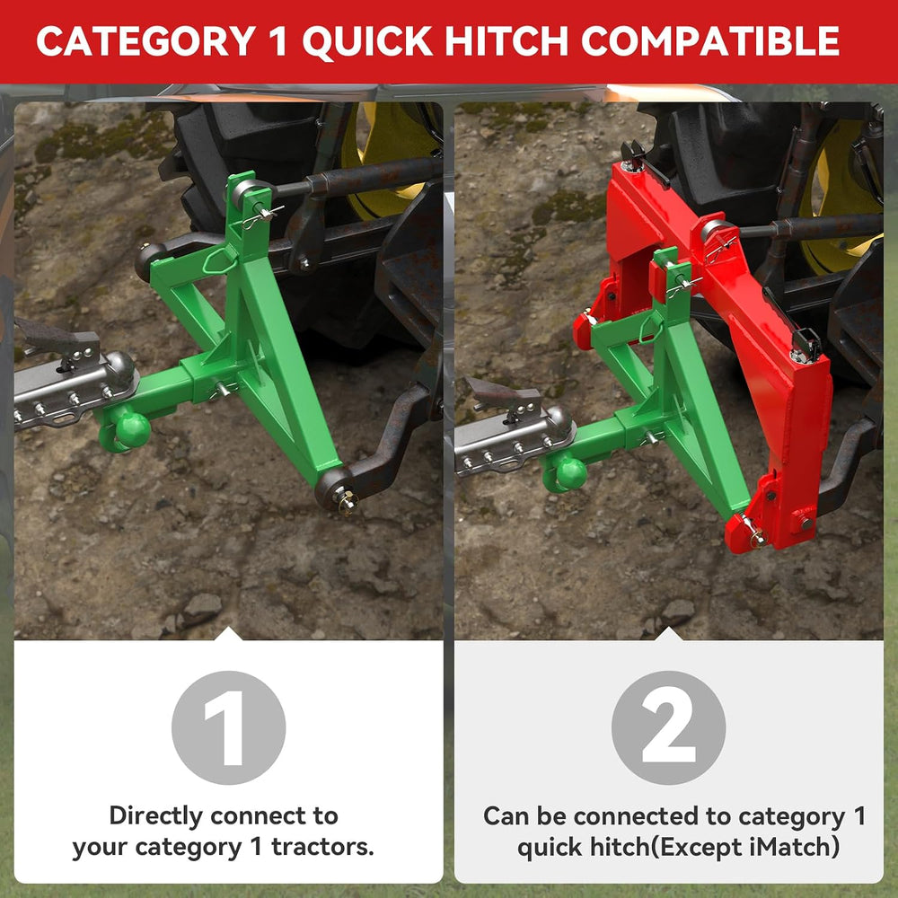 3 Point Trailer Hitch 2” Receiver for Cat 1 Tractor Quick Hitch Attachment