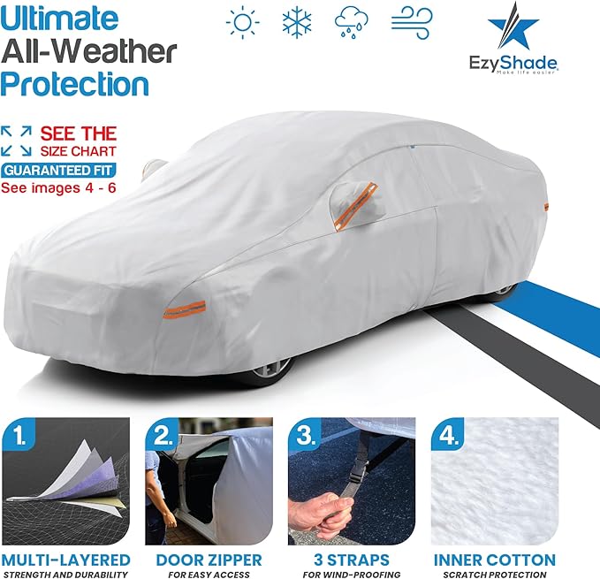 EzyShade 10-Layer Car Cover Waterproof All Weather. See Vehicle Size-Chart