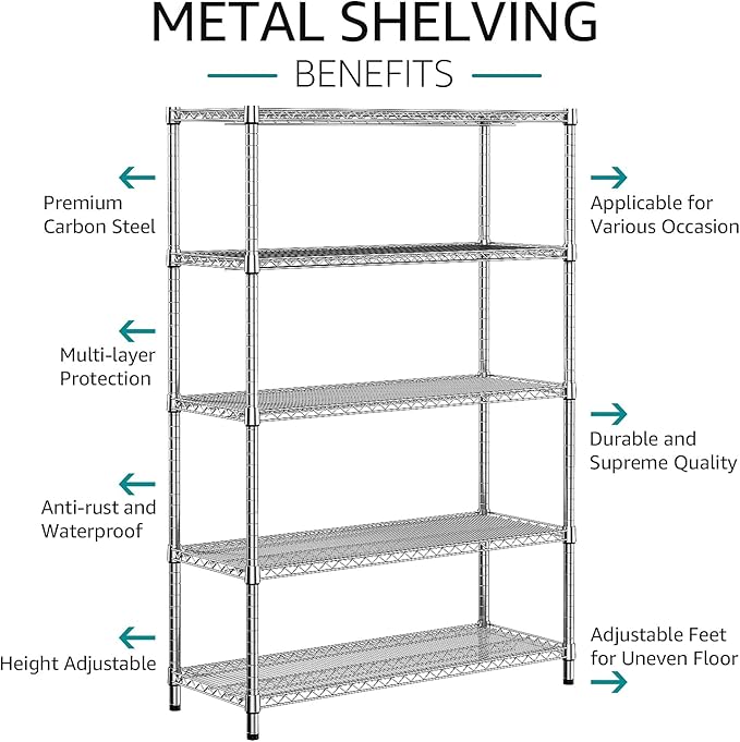 IZEUK 4250 LBS Garage Shelving Wide Storage Shelves 5 Tier Metal Shelves Heavy
