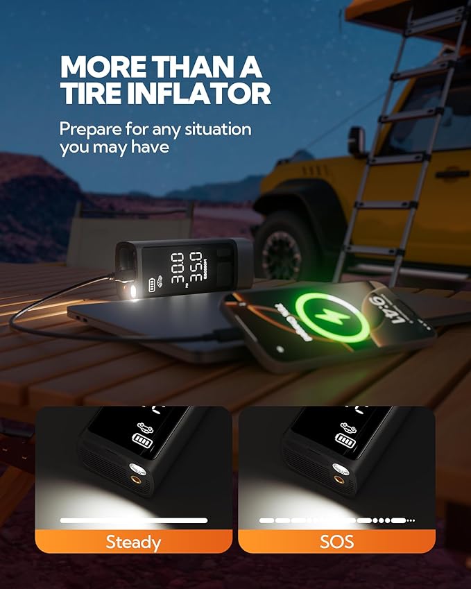 Portable Tire Inflator with Dual-Cylinder, 5 x Fast Inflation Car Air