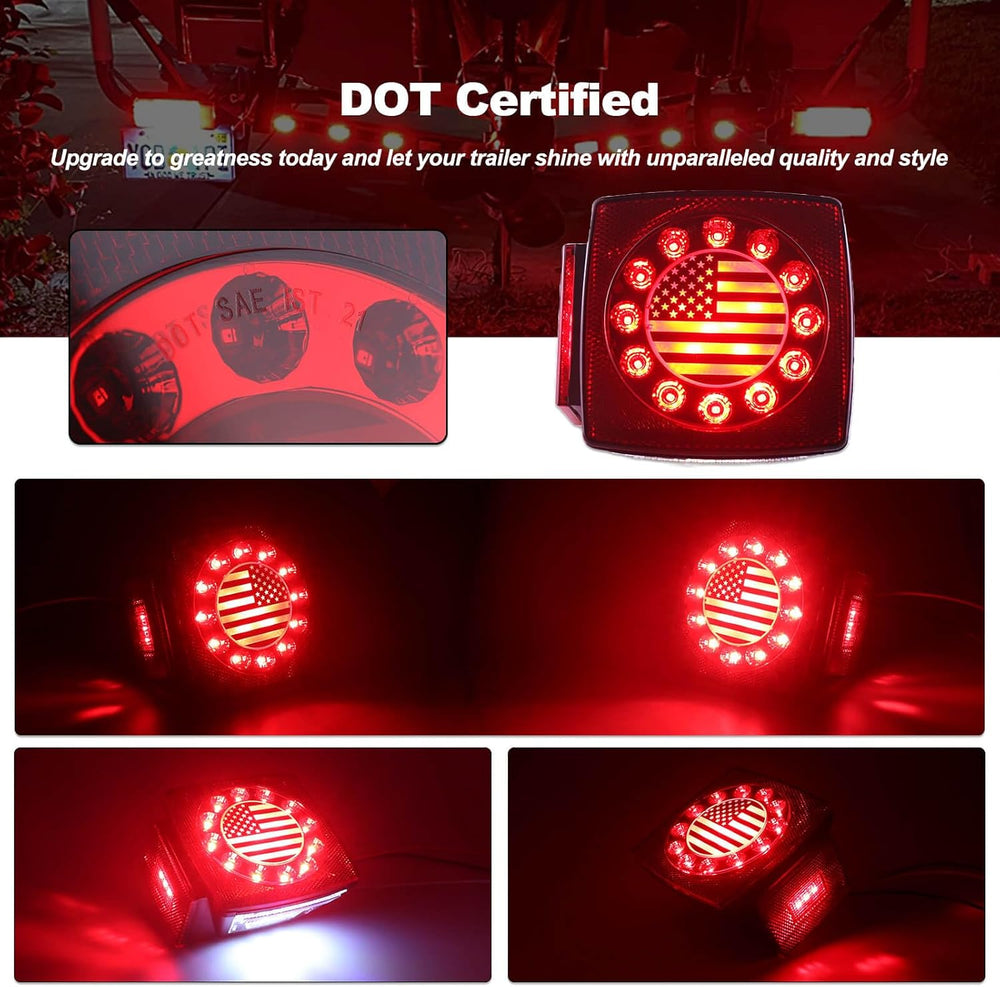 Submersible Square LED Trailer Tail Light Kit American Flag Designed 10 inch ...