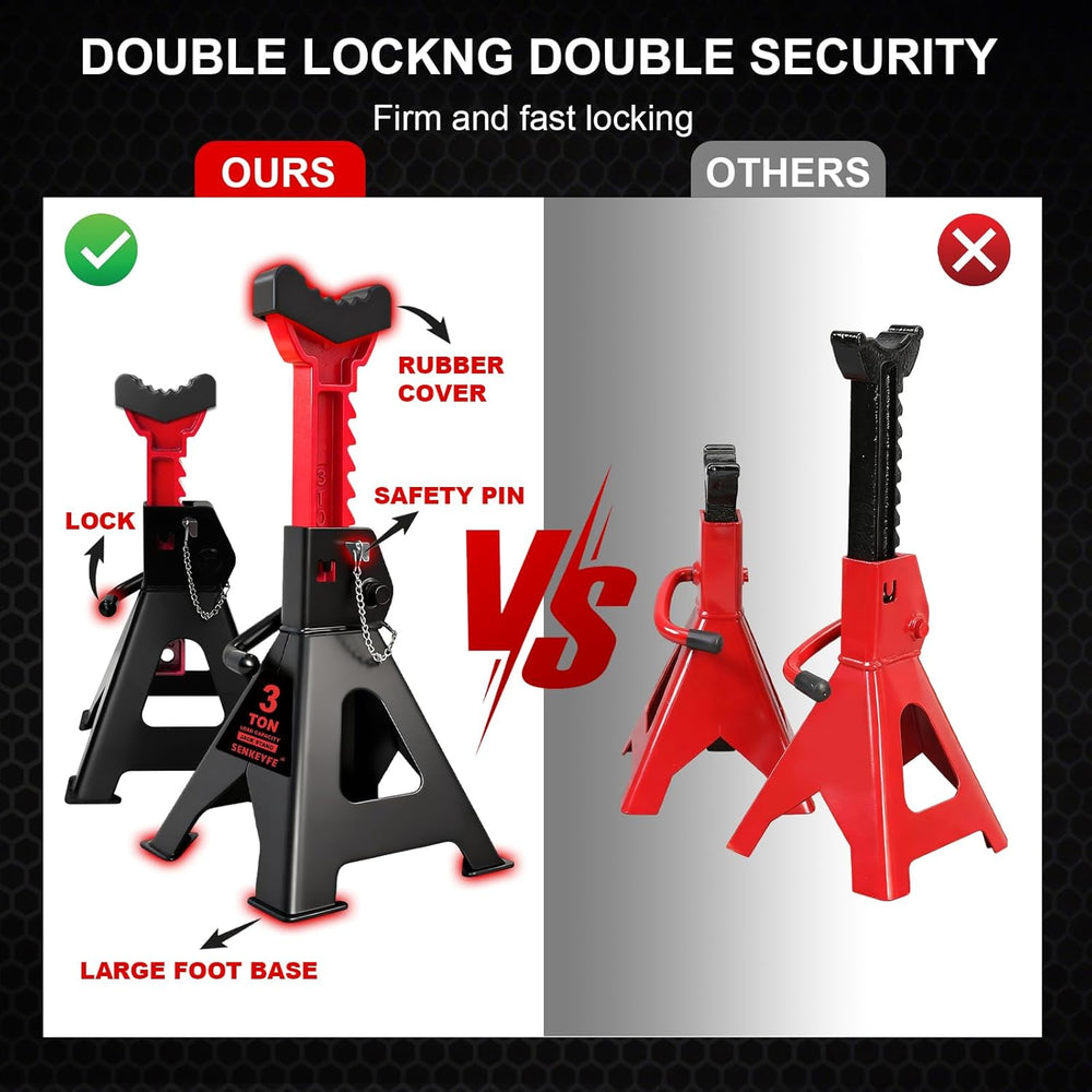 3 Ton (6,600 LBs) Jack Stands with Double Pin Locking,Rubber Cover and Large ...