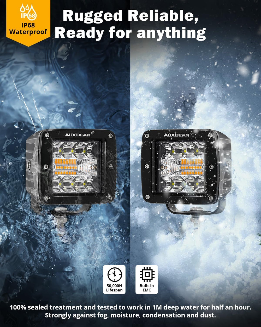 Auxbeam 6 Modes Amber White Series 3-Inch LED Cubes 72W Offroad Pod Lights