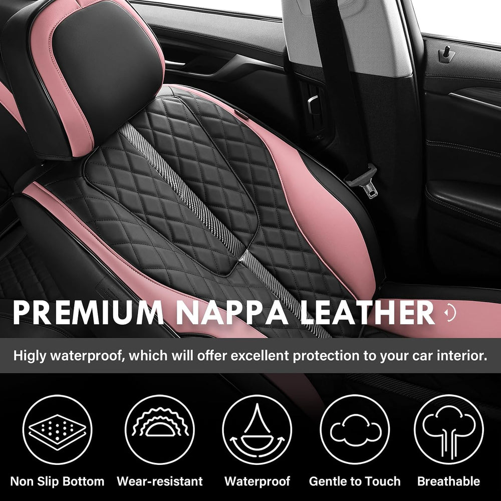 Coverado Car Seat Cover, Luxury Diamond-Pattern Leather Seat Covers Full Set,...