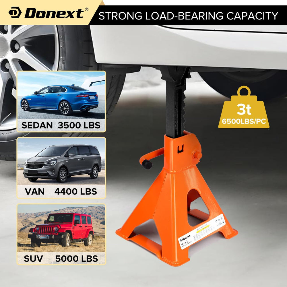 Jack Stands 3 Ton (6,500 lb) Capacity Steel, 1 Pair Orange Lifting Stand Adju...