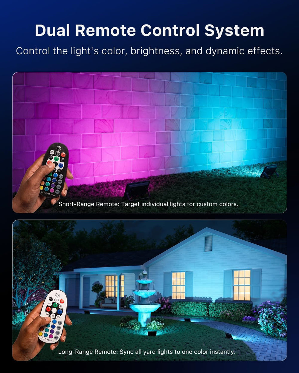 FALOVE 4 Pack Outdoor RGBW Flood Lights by Dual Remote for Halloween Decor