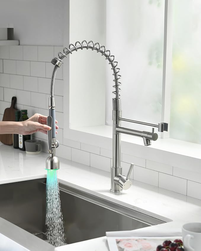 Fapully Commercial Single Handle Pull Down Sprayer Brushed Nickel Kitchen Faucet