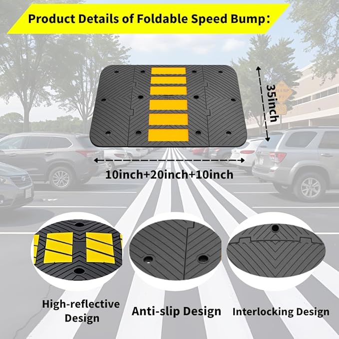 Speed Bumps for Driveway 35"x20"x2" Flexible Installation Conn...