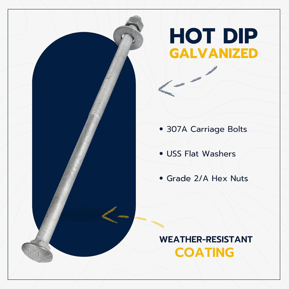 1/2" x 14" (25 Pack) Galvanized Carriage Bolt Kit Grade 307A Includ...
