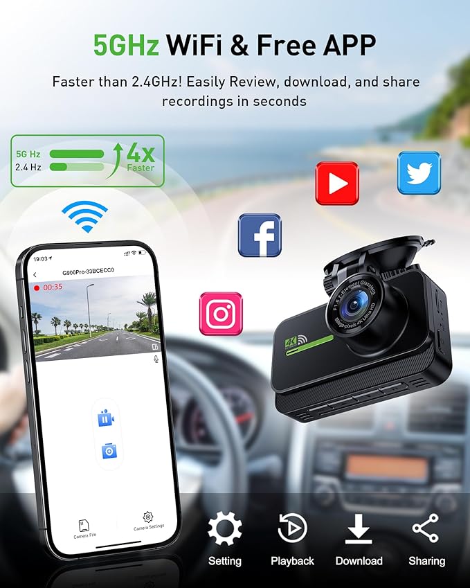 Dash Cam Front and Rear, 4K+2K Dash Camera
