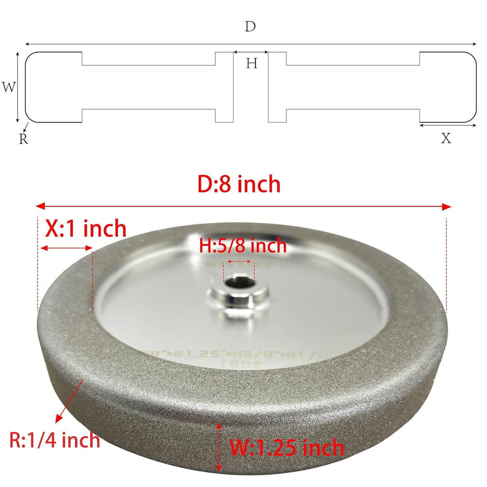 4-in-1 CBN Grinding Wheel 8 Inch, 5/8" Arbor, 1.25" Wide, 180 Grit
