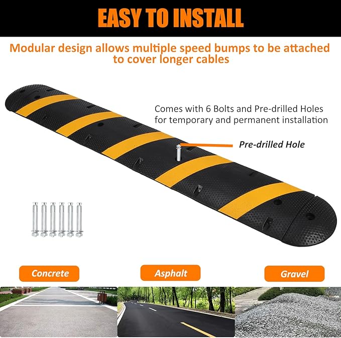84'' Rubber Speed Bump, 1 Pack 2 Channel Modular Heavy Duty Speed Bum...